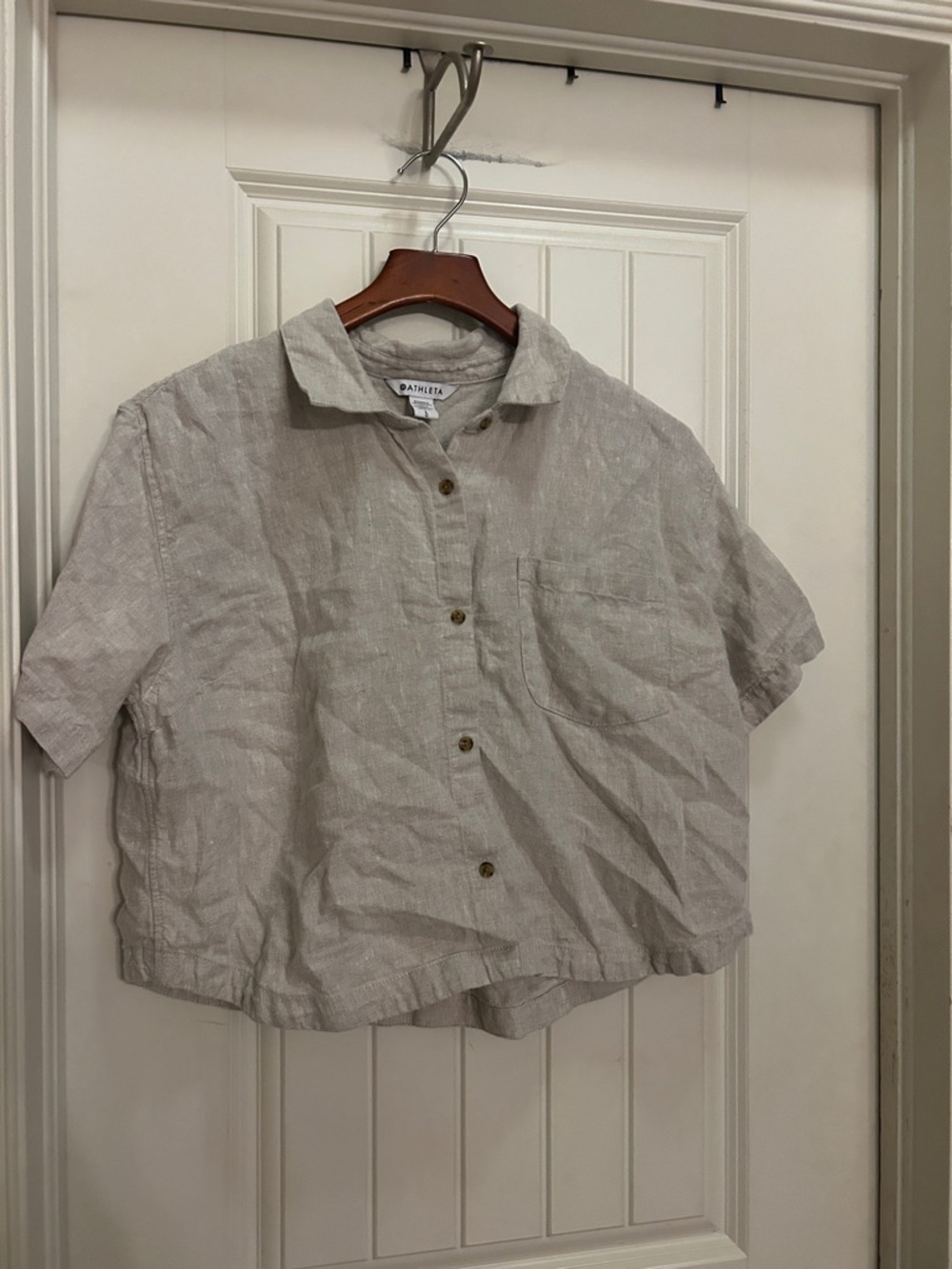 Athleta Natural Beige L Button-Front Linen Shirt